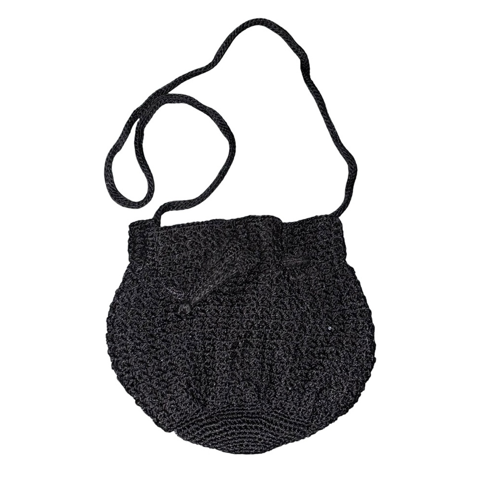 The Sak Women's Black Crochet Rounded Inner Zipped Pocket Tied Bag Medium